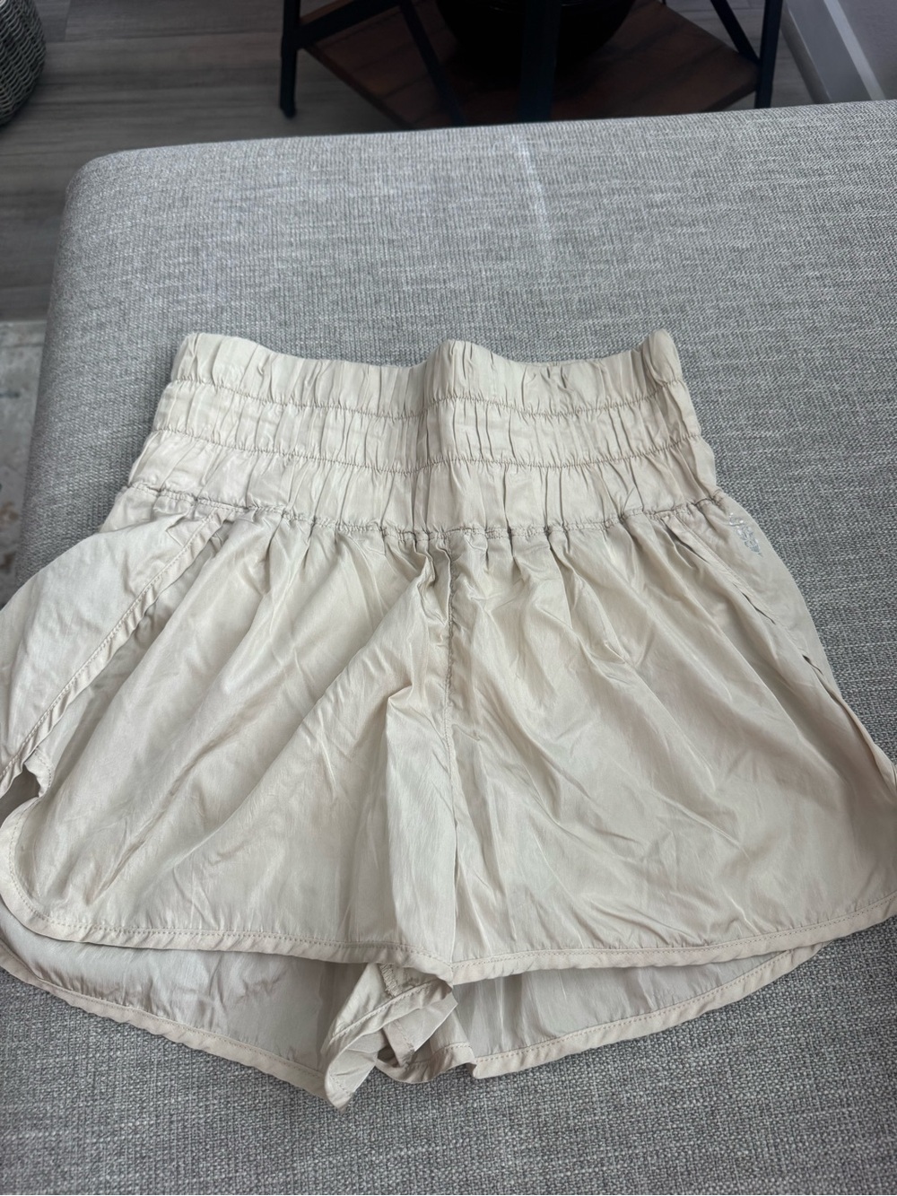 Free People Cream Smocked High-Waist Athletic Shorts